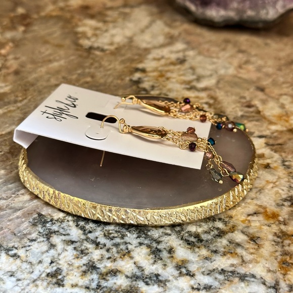 Gold Citrine Rainbow Bead Gemstone Earrings - Picture 6 of 7